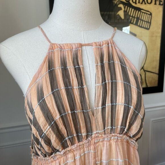 Anthropologie Akemi Kin Dress Peach Halter Empire Waist Swing Ikat XS - Picture 3 of 11